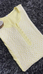 将图像加载到图库查看器中, Lakhnavi 手工制作 Mulmul 棉 Chikankari Kurti- HONC00133760