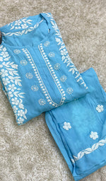 Load image into Gallery viewer, Safina Women's Lakhnavi Handcrafted Modal Cotton Chikankari Kurta And Palazzo Set - HONC0192816