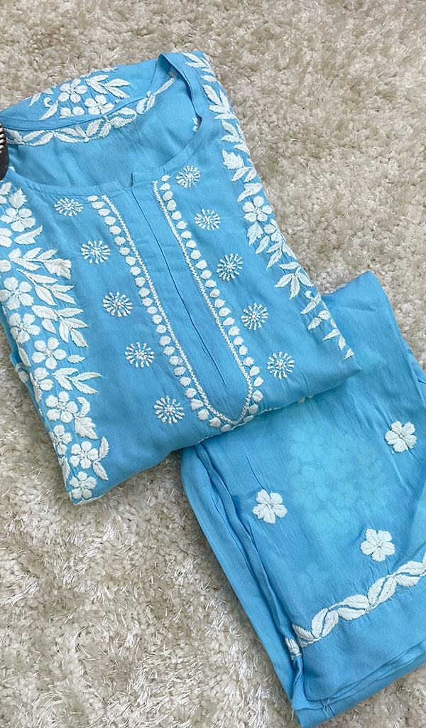 Safina Women's Lakhnavi Handcrafted Modal Cotton Chikankari Kurta And Palazzo Set - HONC0192816