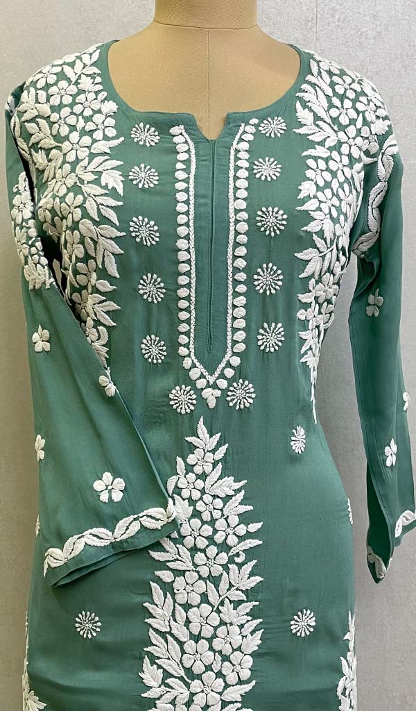 Safina Women's Lakhnavi Handcrafted Modal Cotton Chikankari Kurta And Palazzo Set - HONC0170544