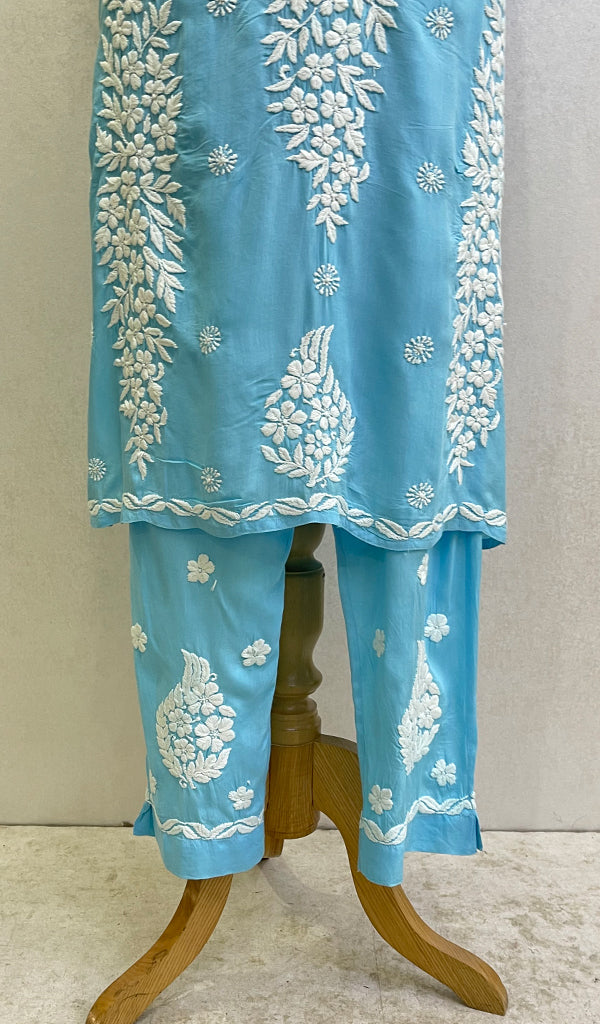 Safina Women's Lakhnavi Handcrafted Modal Cotton Chikankari Kurta And Palazzo Set - HONC0192816