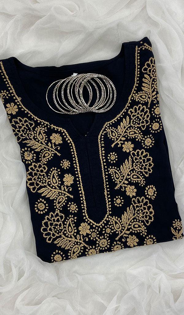 Haniya Women's Lucknowi Handcrafted Modal Cotton Chikankari Kurti - HONC0108070