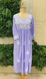 Load image into Gallery viewer, Neha Women's Lucknowi Handcrafted Modal Cotton Chikankari Angrakha Dress - HONC0102821
