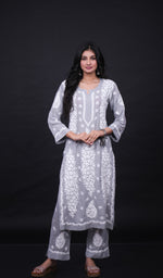Load image into Gallery viewer, Safina Women's Lakhnavi Handcrafted Modal Cotton Chikankari Kurta And Palazzo Set - HONC0124063