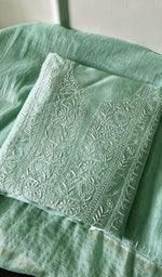 Load image into Gallery viewer, Amisha Women's Lucknowi Handcrafted Chanderi Silk Chikankari Full Suit Material - HONC0253709