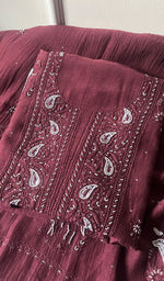 Load image into Gallery viewer, Maheen Women's Lakhnavi Handcrafted Mul Chanderi Semi - Stitched Kurta And Dupatta Set - HONC0214851