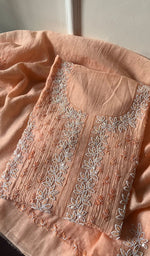 Load image into Gallery viewer, Saziya Women's Lakhnavi Handcrafted Mul Chanderi Semi - Stitched Kurta And Dupatta Set - HONC0237910