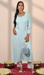 将图像加载到图库查看器中, Asma Women's Lakhnavi Handcrafted Crepe Chikankari Kurti - HONC0111636