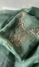 将图像加载到图库查看器中, Marifa Women's Lakhnavi Handcrafted Pure Organza Chikankari Unstitched Kurta And Dupatta Set- HONC0299978