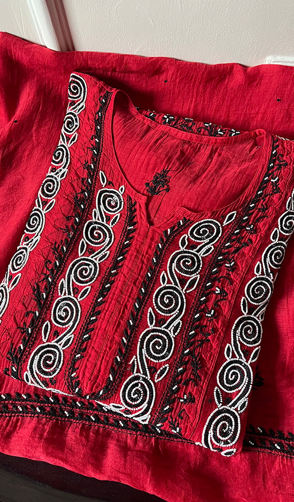 Aaliyah Women's Lakhnavi Handcrafted Mul Chanderi Semi - Stitched Kurta And Dupatta Set - HONC0260918