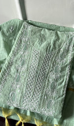 将图像加载到图库查看器中, Women's Lakhnavi Handcrafted Linen Cotton Semi -Stitched Anarkali And Dupatta Set - HONC0246487