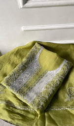 将图像加载到图库查看器中, Women's Lakhnavi Handcrafted Pure Organza Chikankari Unstitched Kurta And Dupatta Set- HONC0295579