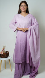Load image into Gallery viewer, Women's Lakhnavi Handcrafted Cotton Chikankari Kurta, Palazzo and Dupatta Set - HONC0115710