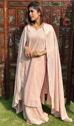 Load image into Gallery viewer, Women's Lakhnavi Handcrafted Cotton Chikankari Kurta, Palazzo and Dupatta Set - HONC0235413
