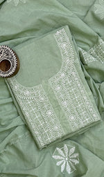 Load image into Gallery viewer, Women's Lakhnavi Handcrafted Cotton Chikankari Kurta And Dupatta Set- HONC0154884