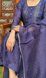 Load image into Gallery viewer, Rose Women's Lucknowi Handcrafted Pure Organza Silk Stitched Chikankari Kurta, Dupatta With Pant Set- HONC072938