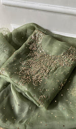 将图像加载到图库查看器中, Marifa Women's Lakhnavi Handcrafted Pure Organza Chikankari Unstitched Kurta And Dupatta Set- HONC0304083