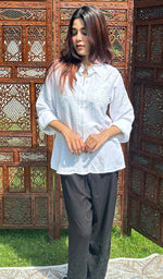 将图像加载到图库查看器中, Nadia Women's Lakhnavi Handcrafted Linen Cotton Chikankari Top - HONC0239637