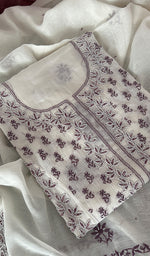 Load image into Gallery viewer, Saziya Women's Lakhnavi Handcrafted Mul Chanderi Semi - Stitched Kurta And Dupatta Set - HONC0227115