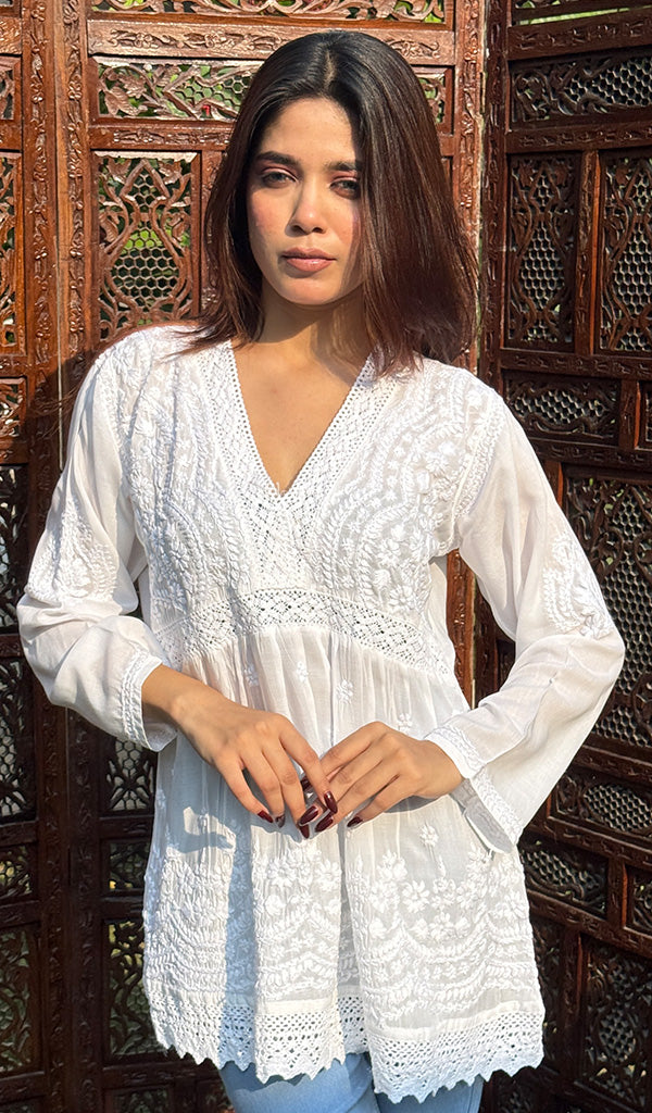 Women's Lakhnavi Handcrafted Modal Cotton Chikankari Top - HONC0308838