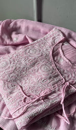 将图像加载到图库查看器中, Sehmat Women's Lakhnavi Handcrafted Kota Cotton Semi -Stitched Angrakha And Dupatta Set- HONC0294482