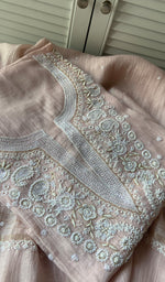 Load image into Gallery viewer, Women's Lakhnavi Handcrafted Mul Chanderi Semi - Stitched Kurta And Dupatta Set - HONC0231527