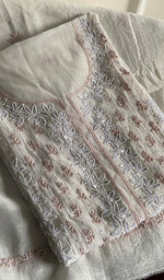 Load image into Gallery viewer, Saziya Women's Lakhnavi Handcrafted Mul Chanderi Semi - Stitched Kurta And Dupatta Set - HONC0230869