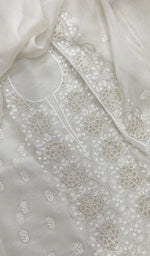 Load image into Gallery viewer, Women's Lakhnavi Handcrafted Pure Organza Chikankari Unstitched Kurta And Dupatta Set- HONC0222853