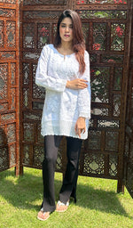 Load image into Gallery viewer, Women's Lakhnavi Handcrafted Linen Cotton Chikankari Top - HONC0217569