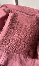 Load image into Gallery viewer, Amisha Women's Lakhnavi Handcrafted Chanderi Silk Chikankari Full Suit Material- HONC0253716
