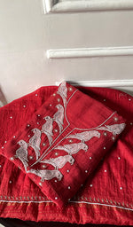 Load image into Gallery viewer, Chidiya Women's Lakhnavi Handcrafted Mul Chanderi Unstitched Kurta And Dupatta Set- HONC0323417