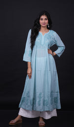Load image into Gallery viewer, Sabana Women's Lucknowi Handcrafted Mul Cotton Chikankari Anarkali Dress- HONC0164020