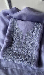 将图像加载到图库查看器中, Women's Lakhnavi Handcrafted Pure Organza Chikankari Unstitched Kurta And Dupatta Set- HONC0SOLD