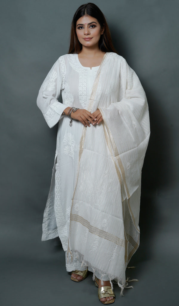 Women's Lakhnavi Handcrafted Modal Cotton Chikankari Kurta And Palazzo Set - HONC087255