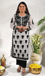 Load image into Gallery viewer, Women's Lucknowi Handcrafted Mul Cotton Chikankari Kurti- HONC0151137
