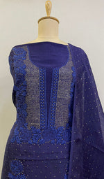 Load image into Gallery viewer, Rose Women's Lucknowi Handcrafted Pure Organza Silk Chikankari Kurta Dupatta Set - HONC0231305