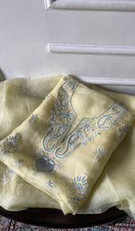 Load image into Gallery viewer, Women's Lakhnavi Handcrafted Pure Organza Chikankari Unstitched Kurta And Dupatta Set- HONC0304479
