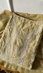 Load image into Gallery viewer, Women's Lakhnavi Handcrafted Linen Cotton Semi -Stitched Anarkali And Dupatta Set - HONC0246480