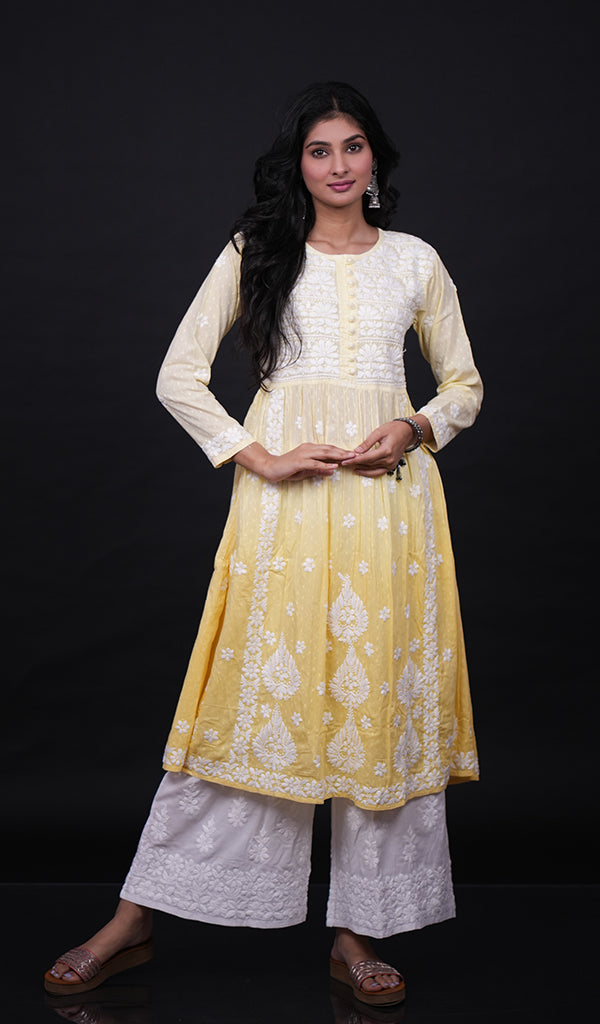 Zulekha Women's Lucknowi Handcrafted Mul Cotton Chikankari Gown - HONC0150412