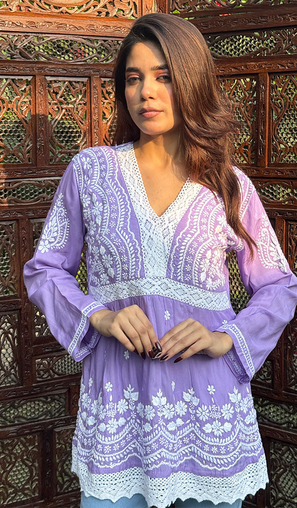 Idhika Women's Lakhnavi Handcrafted Cotton Chikankari Shirt - HONC01550455