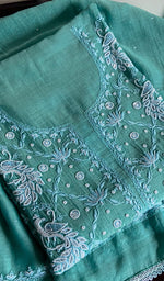 将图像加载到图库查看器中, Shirin Women's Lakhnavi Handcrafted Mul Chanderi Semi - Stitched Kurta And Dupatta Set - HONC0239058