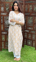 Load image into Gallery viewer, Ansara Women's Lucknowi Handcrafted Cotton Chikankari Kurti - HONC0221386