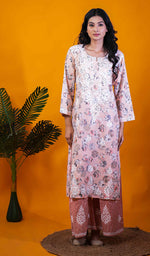 Load image into Gallery viewer, Ruskshi Women's Lakhnavi Handcrafted Cotton Chikankari Kurta And Palazzo Set - HONC0191169