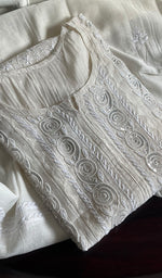 Load image into Gallery viewer, White Blue Women's Lakhnavi Handcrafted Cotton Chikankari Full Suit Material