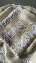 Load image into Gallery viewer, Women's Lakhnavi Handcrafted Pure Organza Chikankari Unstitched Kurta And Dupatta Set- HONC0300419