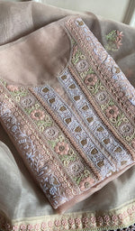 Load image into Gallery viewer, Women's Lakhnavi Handcrafted Pure Organza Chikankari Semi - Stitched Kurta And Dupatta Set- HONC0240389