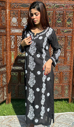 Load image into Gallery viewer, Women's Lucknowi Handcrafted Modal Cotton Chikankari Kurti - HONC0226943
