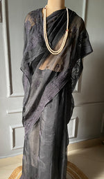 Load image into Gallery viewer, Women's Lucknowi Handcrafted Pure Organza Silk Chikankari Saree - HONC0236358