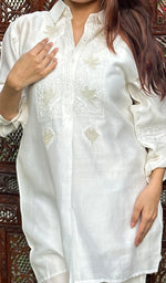 Load image into Gallery viewer, Afifa Women's Lakhnavi Handcrafted Chanderi Silk Chikankari Top And Pant Set - HONC0243260