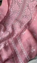 将图像加载到图库查看器中, Women's Lakhnavi Handcrafted Pure Organza Chikankari Unstitched Kurta And Dupatta Set- HONC0233729